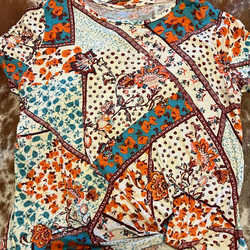 Maurices Floral Patchwork Top with Short Sleeves